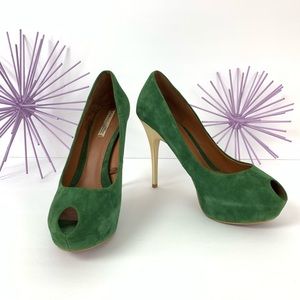 ZARA / Green Gold Platform Peep Toe Heel